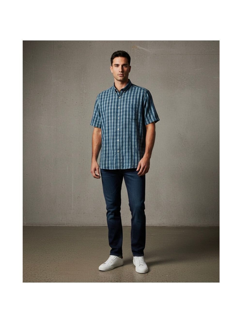 ROWM Mens Big & Tall Blue Plaid Short Sleeve Botton Down Shirt